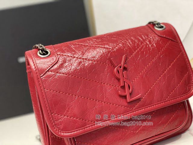 YSL爆款女士包包 聖羅蘭經典款油蠟抓皺牛皮小號郵差包 YSL肩背斜挎包 533037  jjh1104
